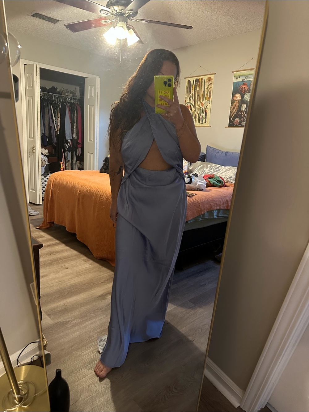 ASOS Slate Blue Twist Halter Cutout Maxi Dress